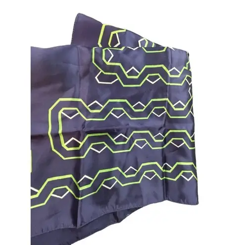 Vintage Italian 100% Acetate Scarf With Geometric Pattern Navy & Lime Green 22"