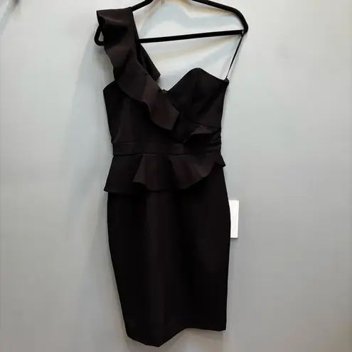 Bardot Camellia One-Shoulder Cocktail Sheath Dress in Black 6 / S