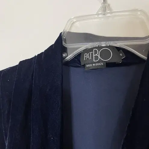 PatBO Velvet wrap Vneck plunge Blue long sleeve wrap top size Small Blue