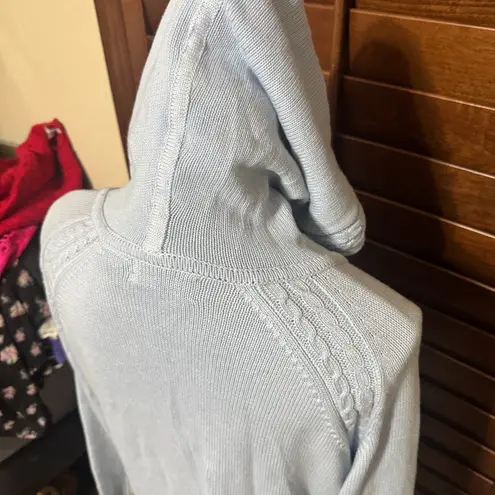 White Stag VTG 90s Sweater Womens Light Blue Full Zip Cardigan Hooded sz L