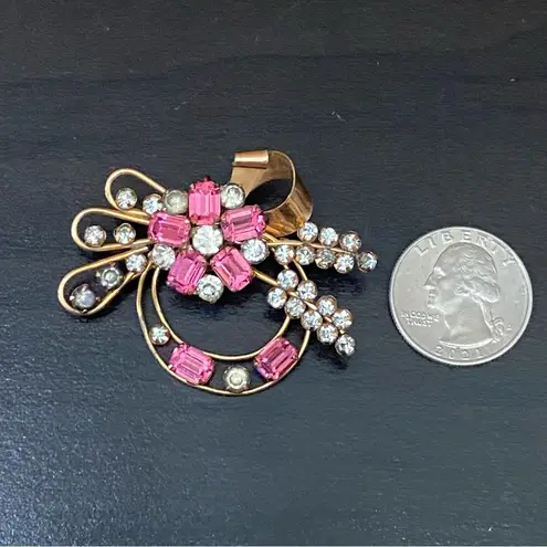 GF Vintage STAR-ART 1/20 12K  Art Deco Pink Flower Rhinestones Pendant Brooch