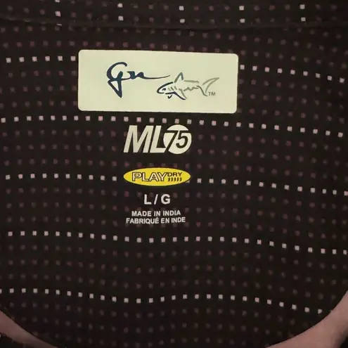 Greg Norman Dotted Stripe Sleeveless Button Polo Knit Black Golf NWT Large