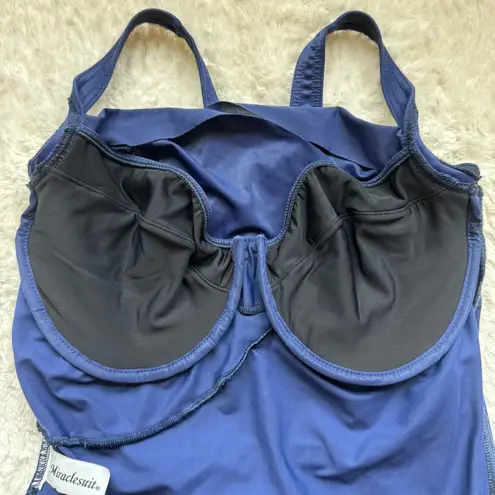 MiracleSuit Sanibel One Piece Swimsuit Sz 10 Navy Blue Side Ruched Faux Wrap