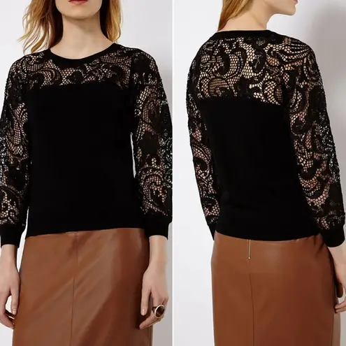 Karen Millen Lace Knit Long Sleeve Top in Black