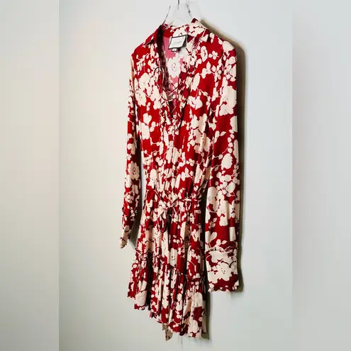 Alexis Jillian Maroon Poppy Red White Floral Long Sleeve Mini Dress Size XS