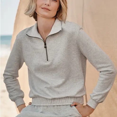 Garnet Hill Cropped Quarter Zip Pullover Sweatshirt Women’s Size XS Light Gray