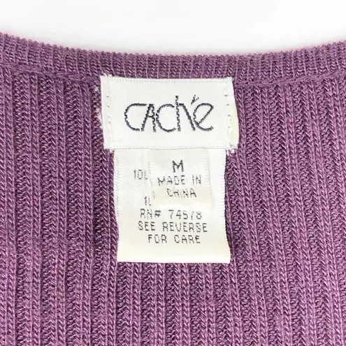 Cache  Medium Sweater Dress Purple Knit Sheer Sleeves Above Knee Shift Scoop 1296