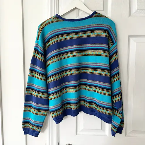 Liz & Co Vintage Bold Blue Multi Stripe Bead Accented Jumper Sweater Y2K Large