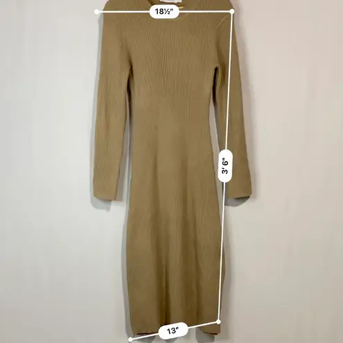 All in Favor Women’s Ribbed Long Sleeve Bodycon Slit Midi Dress Tan Size XL NWT