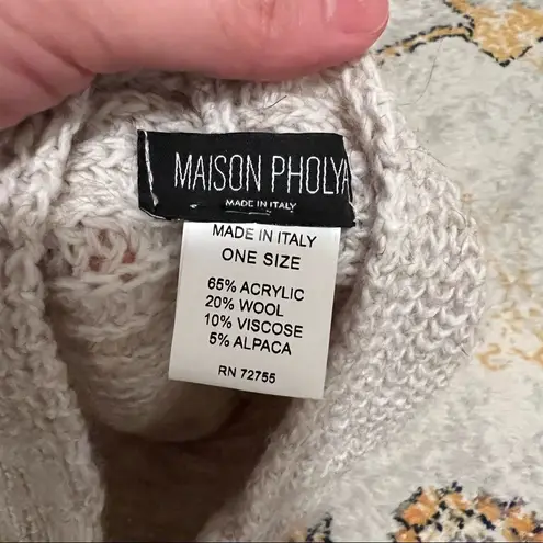 Maison Pholya Cream Beige Ribbed Knit Wool Alpaca Blend Sweater With Scarf XS Tan