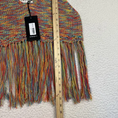 Amoli Fringe Knit Crop Top Womens Small Medium Multicolor Festival Boho Tank S/M
