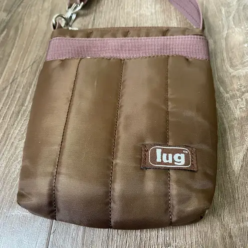 Lug Travel Brown Mini Puffer Crossbody Pouch Zipper Bag ~ FLAWED Clasp