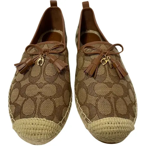 Coach NWOT  Carson Espadrille Loafers Women's 9.5 Khaki/Saddle Flats Logo Tassels