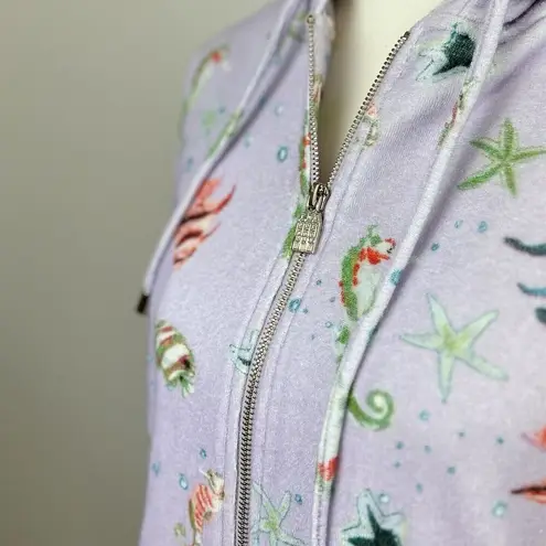 Hill House Allie Zip Up Hoodie Sweatshirt Sea Creatures Terry Purple Small NWT