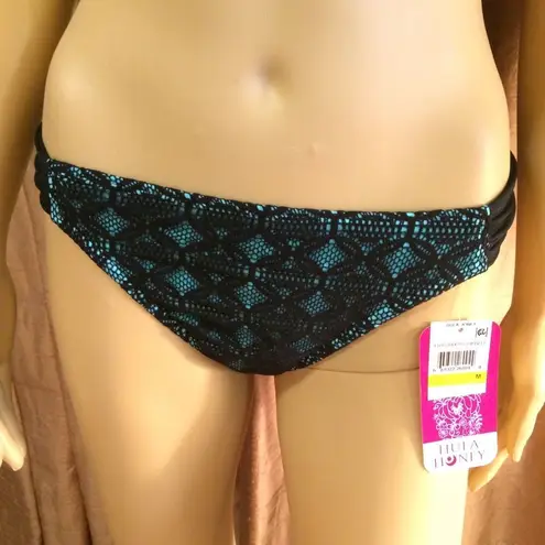Hula Honey Women's Black Knit Lace Strappy Bikini Powder Blue Lined Size M-NWT