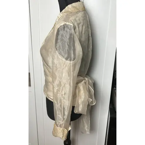 Ronni Nicole Women’s Dressy Vintage Cross Over sheer Champagne Color blouse