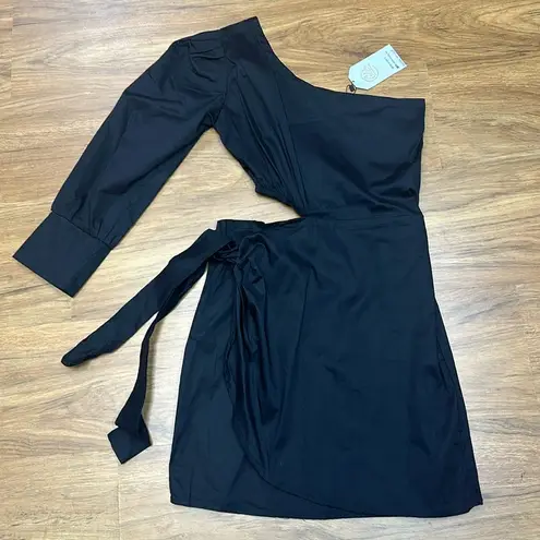 NWT Black One Shoulder Cut Out Side Wraped Tie Long Sleeve Bodycon Sz One Size