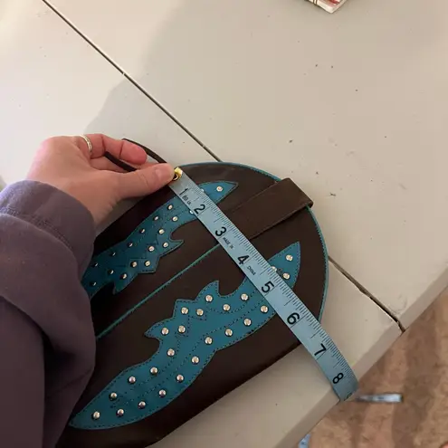 BCBG Y2K Brown Genuine Leather Studded Western Turquoise Boots Size 8.5