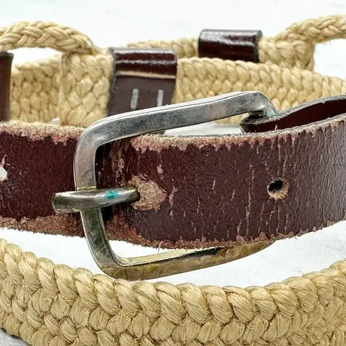Vintage Womens Brown Leather Rope Stretch Belt Medium (M) ✨
