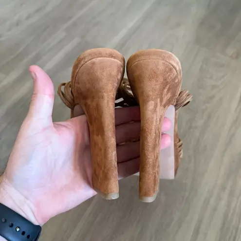 Veronica Beard  Women's Fletcher Suede Platform Strappy Heels in Brown Size 9