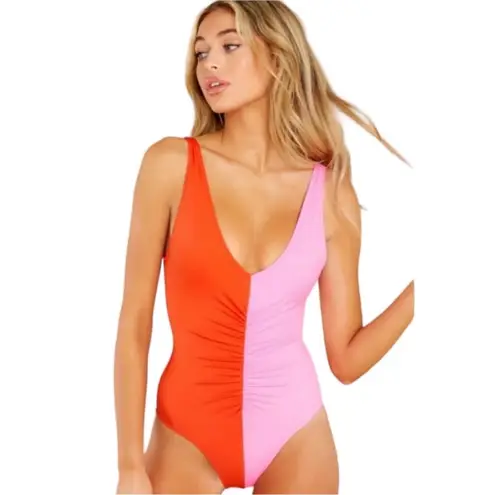 Solid & Striped Lucia One Piece Swim Colorblock Pink and orange