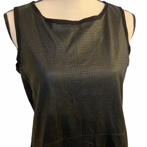 Neiman Marcus Black Leather Front Size Medium Sleeveless Dress.