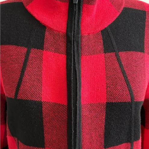 Adrienne Vittadini Red & Black Checkered Buffalo Plaid Cardigan Sweater Size L