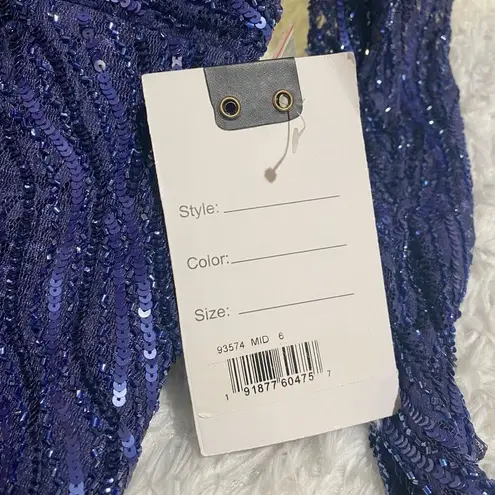 Mac Duggal Sequin Beaded Long Sleeve Gown in Midnight Navy Blue Size 6 93574