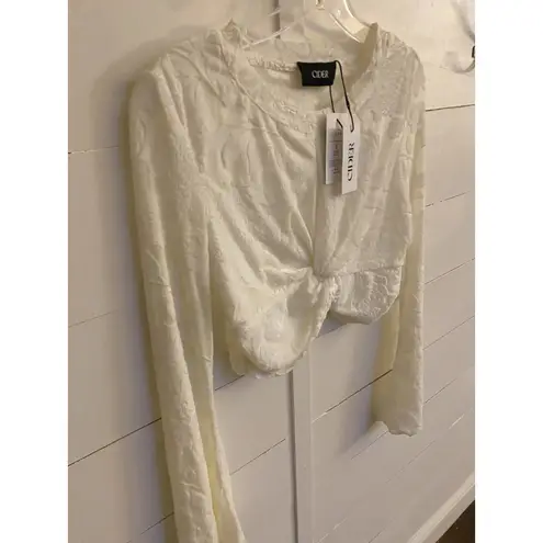 Cider Y2K Romantic Floral Jacquard Twisted Crop Top Beige L NWT