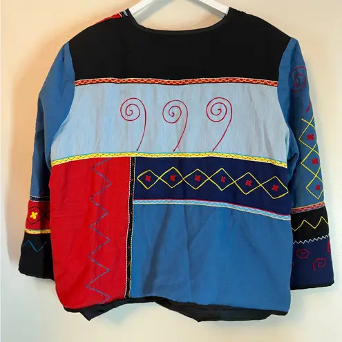 INDIGO MOON Patchwork Embroidered Blazer Jacket Aztec Boho 2X Vintage Red
