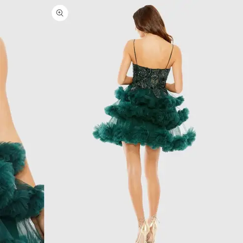 Mac Duggal Green Thin Strap Beaded Bodice Tiered Tulle Dress