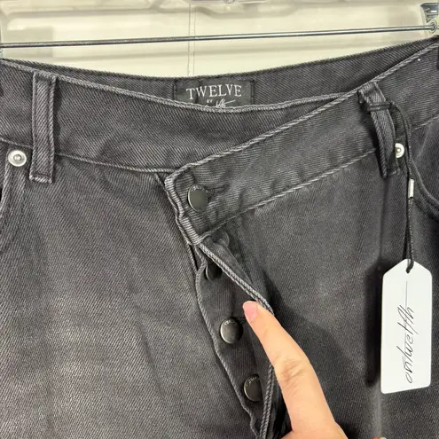 Twelve By Twelve Twelve by On Twelfth Black Denim Straight Leg Button Fly Crossover Waist Jeans