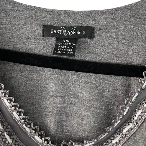 Earth Angels Women's Plus Size XXL Grey Babydoll Long Sleeve Pajama Top Gray