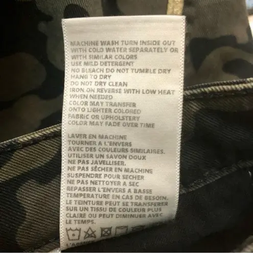 L'Agence Margot Jeans Camo Pattern Gold Side Stripe Stretchy Olive Green sz 32