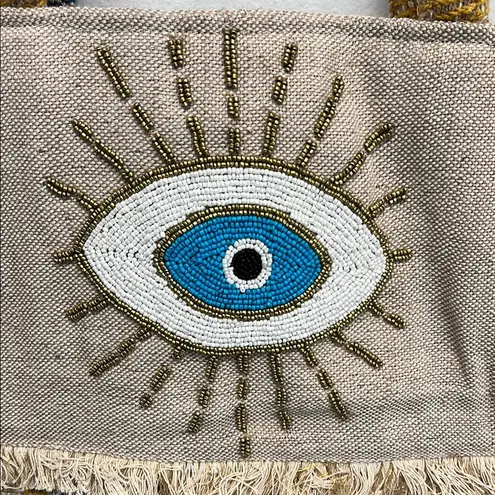 Antik Kraft | Multi-Color/Canvas Beaded Evil Eye Boho Tote Bag