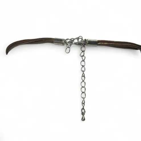 Vintage Fairy Core Green Brown Blue Glass Spiral Corded Pendant Necklace Choker