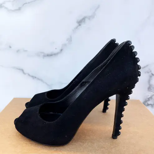 Alexander McQueen knotted leather-trimmed black suede pumps IT 36 US 6