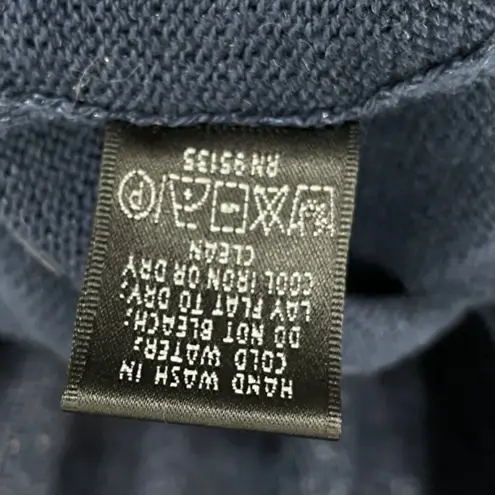 Lafayette 148 New York Navy Blue Linen Blend Hooded Wrap Sweater Size Large