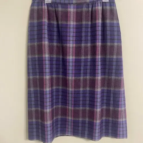 Pendleton Vintage  Purple Tartan Wool Midi Pencil Skirt Plaid Size 14 Made USA