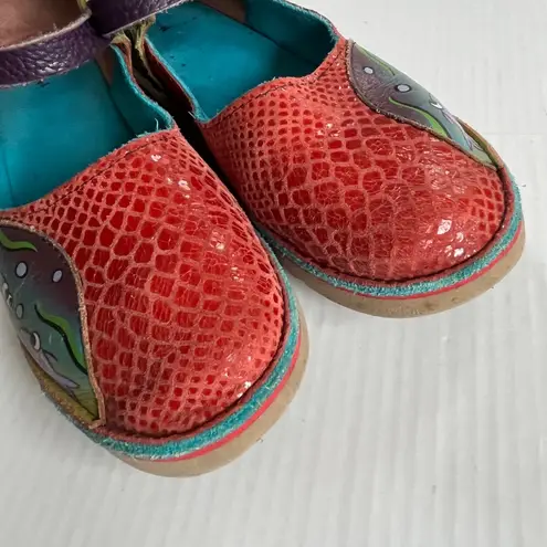 Soletech Sz 8 Boho Hand Painted Leather Mary Jane Shoes Ankle Strap Retro Tan