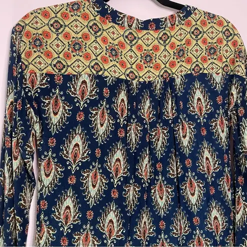 en elly Gauzy Blue Boho Longline Oversized Swim Cover Tunic 3/4 Sleeve Rayon XS