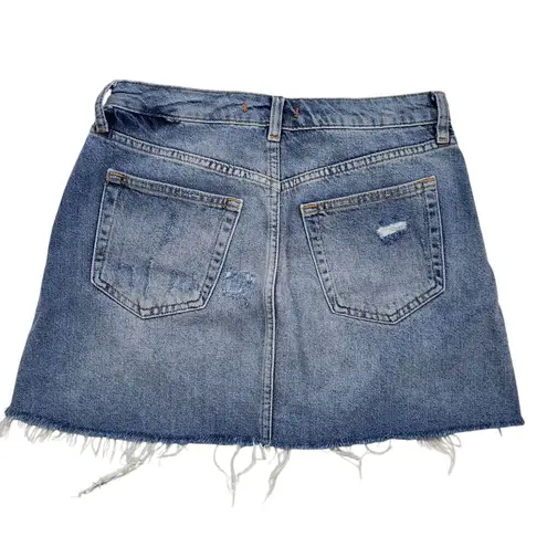 Free People  We The Free Mini Skirt Womens 27 Denim Distressed Frayed Button Fly
