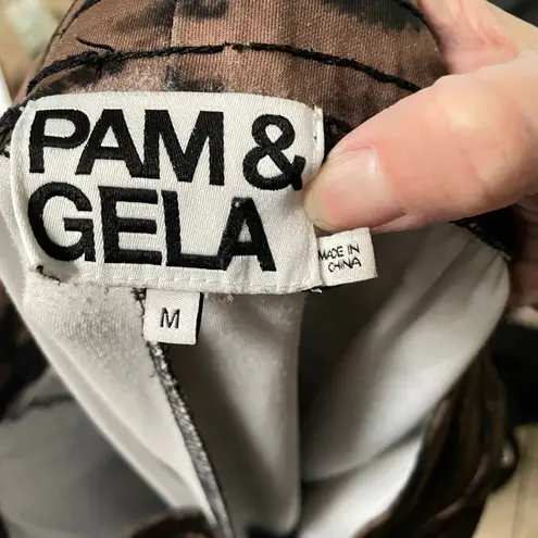 Pam & Gela Women's M H19 tiger cigarette track pant brown striped print joggers