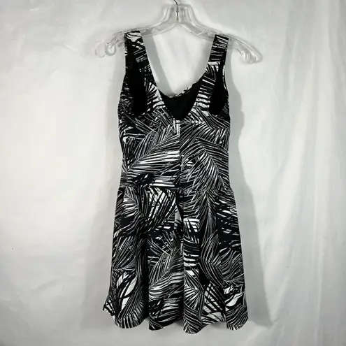 Swimsuit For All Swimsuits For All Black & White Palm Leaf Floral Layered Swim Dress Plus Size 14