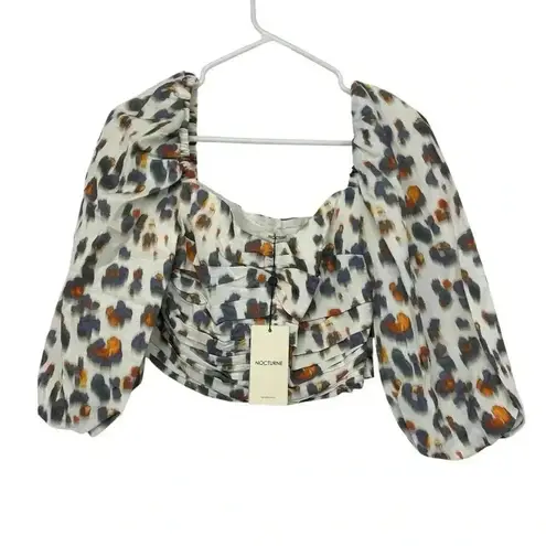 Nocturne Floral Ruched Puff Sleeve Crop Top White Multicolor XS 34
