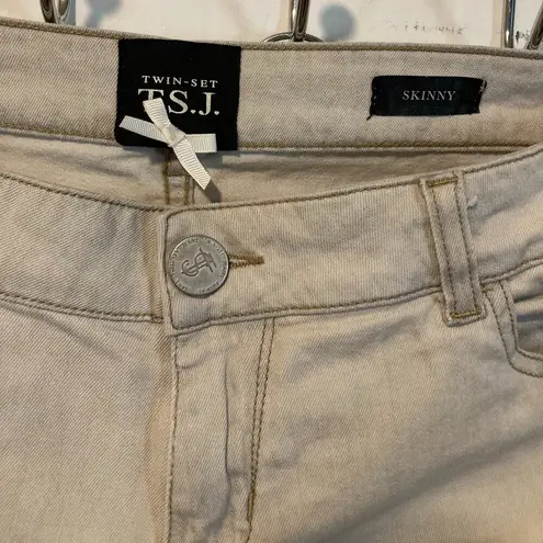 NEW Twin Set women's size 33 light stone wash hand distressed ankle zipper jeans Gray