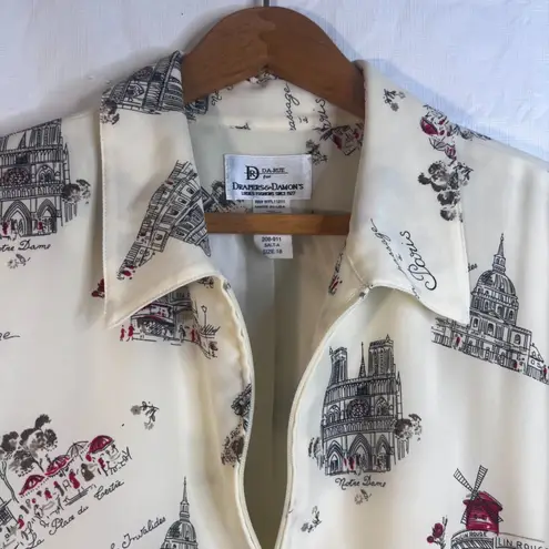 Drapers & Damons VTG Jacket Paris Travel Graphics Zip Up USA Made Novelty SZ 18 White