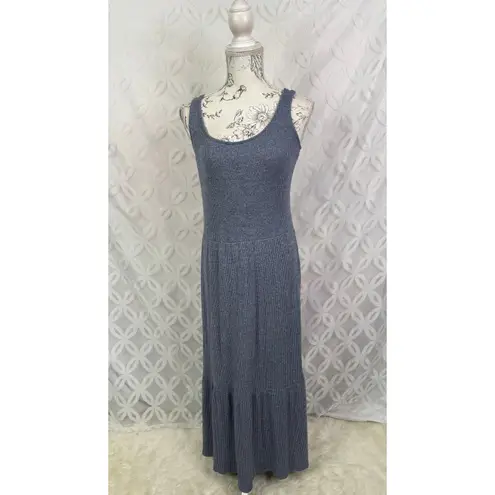 Daily Ritual Cozy Knit Rib Heathered Blue Gray Tiered Tank Dress Size XS