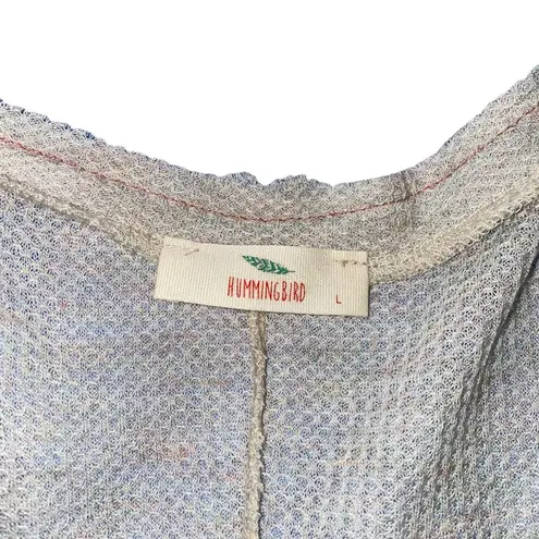 Hummingbird Mixed Media Waffle Knit and Chiffon Top Size Large