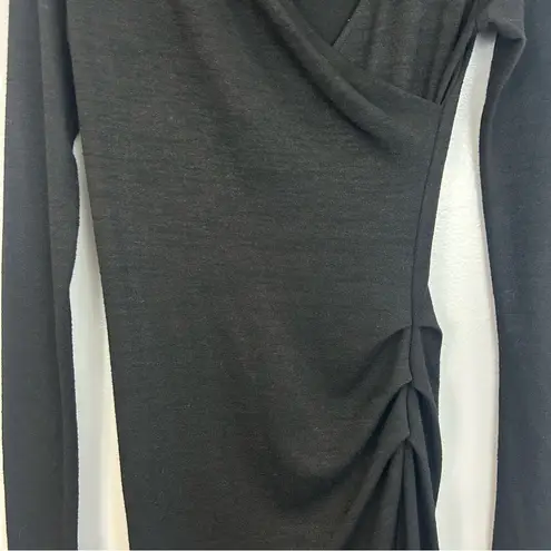 Wilfred Free Aritzia Black Long Sleeve Wrap Ruched Midi Dress Size Small
